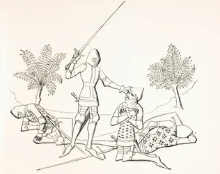 Conférer la chevalerie sur le champ de bataille après que le récipiendaire a tué deux ennemis, de 